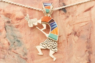 Calvin Begay Genuine Gemstones Sterling Silver Kokopelli Pendant